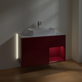 Тумба под раковину Villeroy & Boch Finion 100х50,1 см с подсветкой МДФ пион матовый лак/стекло белое матовое G251HBHB