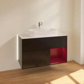 Тумба под раковину Villeroy & Boch Finion 100х50,1 см с подсветкой МДФ черный матовый лак/стекло белое матовое G251HBPD