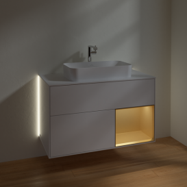 Тумба под раковину Villeroy & Boch Finion 100х50,1 см с подсветкой МДФ глянцевый белый лак/стекло белое матовое G251HFGF