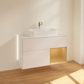 Тумба под раковину Villeroy & Boch Finion 100х50,1 см с подсветкой МДФ глянцевый белый лак/стекло белое матовое G251HFGF