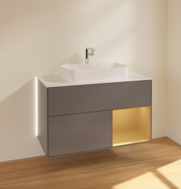 Тумба под раковину Villeroy & Boch Finion 100х50,1 см с подсветкой МДФ антрацит матовый лак/стекло белое матовое G251HFGK