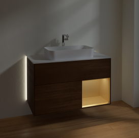 Тумба под раковину Villeroy & Boch Finion 100х50,1 см с подсветкой МДФ шпон грецкого ореха/стекло белое матовое G251HFGN