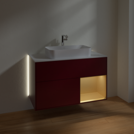 Тумба под раковину Villeroy & Boch Finion 100х50,1 см с подсветкой МДФ пион матовый лак/стекло белое матовое G251HFHB