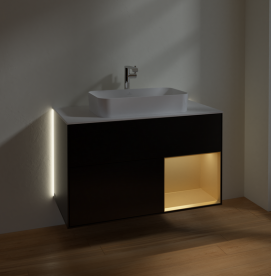 Тумба под раковину Villeroy & Boch Finion 100х50,1 см с подсветкой МДФ черный матовый лак/стекло белое матовое G251HFPD