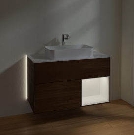 Тумба під раковину Villeroy & Boch Finion 100х50,1 см із підсвічуванням МДФ шпон волоського горіха/скло біле матове G251MTGN