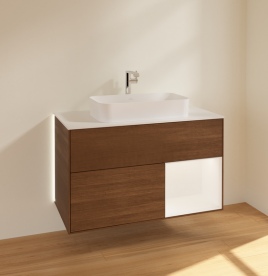 Тумба під раковину Villeroy & Boch Finion 100х50,1 см із підсвічуванням МДФ шпон волоського горіха/скло біле матове G251MTGN