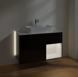 Тумба под раковину Villeroy & Boch Finion 100х50,1 см с подсветкой МДФ черный матовый лак/стекло белое матовое G251MTPD