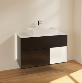 Тумба под раковину Villeroy & Boch Finion 100х50,1 см с подсветкой МДФ черный матовый лак/стекло белое матовое G251MTPD