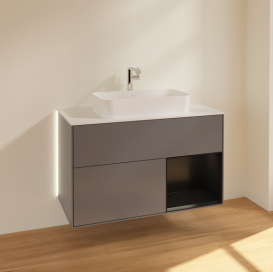 Тумба под раковину Villeroy & Boch Finion 100х50,1 см с подсветкой МДФ антрацит матовый лак/стекло белое матовое G251PDGK