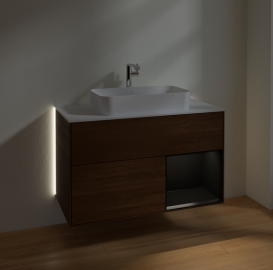 Тумба под раковину Villeroy & Boch Finion 100х50,1 см с подсветкой МДФ шпон грецкого ореха/стекло белое матовое G251PDGN