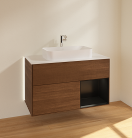 Тумба под раковину Villeroy & Boch Finion 100х50,1 см с подсветкой МДФ шпон грецкого ореха/стекло белое матовое G251PDGN