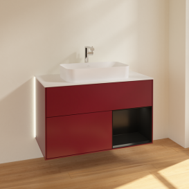 Тумба под раковину Villeroy & Boch Finion 100х50,1 см с подсветкой МДФ пион матовый лак/стекло белое матовое G251PDHB