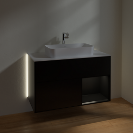 Тумба под раковину Villeroy & Boch Finion 100х50,1 см с подсветкой МДФ черный матовый лак/стекло белое матовое G251PDPD
