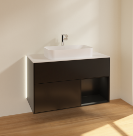 Тумба под раковину Villeroy & Boch Finion 100х50,1 см с подсветкой МДФ черный матовый лак/стекло белое матовое G251PDPD