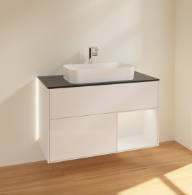 Тумба под раковину Villeroy & Boch Finion 100х50,1 см с подсветкой МДФ глянцевый белый лак/стекло черное матовое G252GFGF