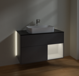 Тумба под раковину Villeroy & Boch Finion 100х50,1 см с подсветкой МДФ антрацит матовый лак/стекло черное матовое G252GFGK