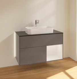 Тумба под раковину Villeroy & Boch Finion 100х50,1 см с подсветкой МДФ антрацит матовый лак/стекло черное матовое G252GFGK