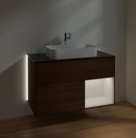 Тумба под раковину Villeroy & Boch Finion 100х50,1 см с подсветкой МДФ шпон грецкого ореха/стекло черное матовое G252GFGN