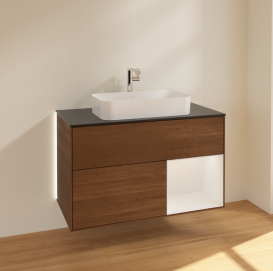 Тумба под раковину Villeroy & Boch Finion 100х50,1 см с подсветкой МДФ шпон грецкого ореха/стекло черное матовое G252GFGN