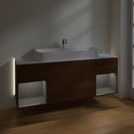 Тумба под раковину Villeroy & Boch Finion 160х50,1 см с подсветкой МДФ шпон грецкого ореха/стекло белое матовое G211GKGN