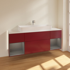 Тумба под раковину Villeroy & Boch Finion 160х50,1 см с подсветкой МДФ пион матовый лак/стекло белое матовое G211GKHB