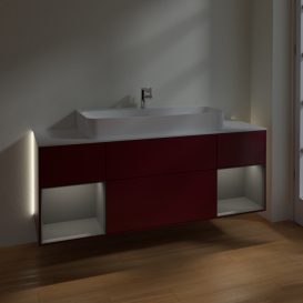 Тумба под раковину Villeroy & Boch Finion 160х50,1 см с подсветкой МДФ пион матовый лак/стекло белое матовое G211GKHB