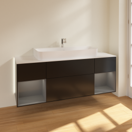 Тумба под раковину Villeroy & Boch Finion 160х50,1 см с подсветкой МДФ черный матовый лак/стекло белое матовое G211GKPD