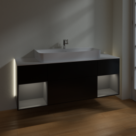 Тумба под раковину Villeroy & Boch Finion 160х50,1 см с подсветкой МДФ черный матовый лак/стекло белое матовое G211GKPD