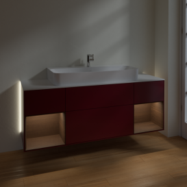 Тумба под раковину Villeroy & Boch Finion 160х50,1 см с подсветкой МДФ пион матовый лак/стекло белое матовое G211GNHB