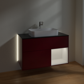 Тумба под раковину Villeroy & Boch Finion 100х50,1 см с подсветкой МДФ пион матовый лак/стекло черное матовое G252GFHB