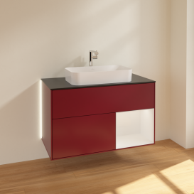 Тумба под раковину Villeroy & Boch Finion 100х50,1 см с подсветкой МДФ пион матовый лак/стекло черное матовое G252GFHB