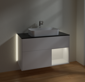 Тумба под раковину Villeroy & Boch Finion 100х50,1 см с подсветкой МДФ белый матовый лак/стекло черное матовое G252GFMT