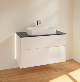 Тумба под раковину Villeroy & Boch Finion 100х50,1 см с подсветкой МДФ белый матовый лак/стекло черное матовое G252GFMT