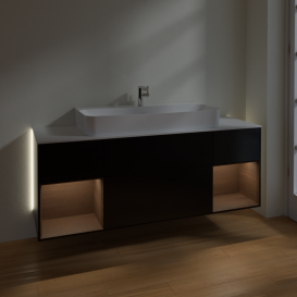Тумба под раковину Villeroy & Boch Finion 160х50,1 см с подсветкой МДФ черный матовый лак/стекло белое матовое G211GNPD