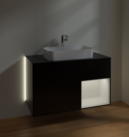Тумба под раковину Villeroy & Boch Finion 100х50,1 см с подсветкой МДФ черный матовый лак/стекло черное матовое G252GFPD