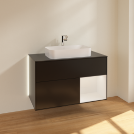 Тумба под раковину Villeroy & Boch Finion 100х50,1 см с подсветкой МДФ черный матовый лак/стекло черное матовое G252GFPD