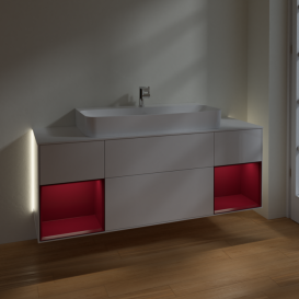 Тумба под раковину Villeroy & Boch Finion 160х50,1 см с подсветкой МДФ глянцевый белый лак/стекло белое матовое G211HBGF