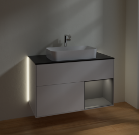 Тумба под раковину Villeroy & Boch Finion 100х50,1 см с подсветкой МДФ глянцевый белый лак/стекло черное матовое G252GKGF