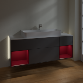Тумба под раковину Villeroy & Boch Finion 160х50,1 см с подсветкой МДФ антрацит матовый лак/стекло белое матовое G211HBGK