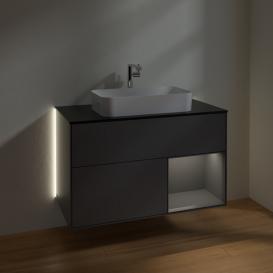 Тумба под раковину Villeroy & Boch Finion 100х50,1 см с подсветкой МДФ антрацит матовый лак/стекло черное матовое G252GKGK