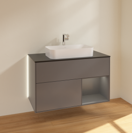 Тумба под раковину Villeroy & Boch Finion 100х50,1 см с подсветкой МДФ антрацит матовый лак/стекло черное матовое G252GKGK