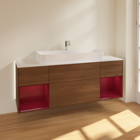 Тумба под раковину Villeroy & Boch Finion 160х50,1 см с подсветкой МДФ шпон грецкого ореха/стекло белое матовое G211HBGN