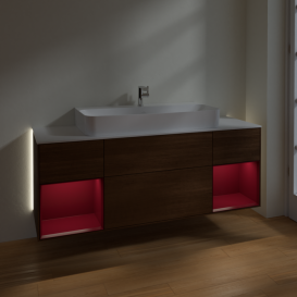 Тумба под раковину Villeroy & Boch Finion 160х50,1 см с подсветкой МДФ шпон грецкого ореха/стекло белое матовое G211HBGN