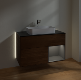 Тумба под раковину Villeroy & Boch Finion 100х50,1 см с подсветкой МДФ шпон грецкого ореха/стекло черное матовое G252GKGN