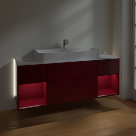 Тумба под раковину Villeroy & Boch Finion 160х50,1 см с подсветкой МДФ пион матовый лак/стекло белое матовое G211HBHB