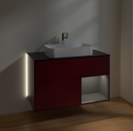 Тумба под раковину Villeroy & Boch Finion 100х50,1 см с подсветкой МДФ пион матовый лак/стекло черное матовое G252GKHB