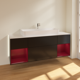 Тумба под раковину Villeroy & Boch Finion 160х50,1 см с подсветкой МДФ черный матовый лак/стекло белое матовое G211HBPD