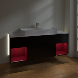 Тумба под раковину Villeroy & Boch Finion 160х50,1 см с подсветкой МДФ черный матовый лак/стекло белое матовое G211HBPD