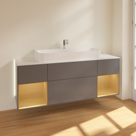 Тумба под раковину Villeroy & Boch Finion 160х50,1 см с подсветкой МДФ антрацит матовый лак/стекло белое матовое G211HFGK