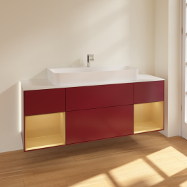 Тумба под раковину Villeroy & Boch Finion 160х50,1 см с подсветкой МДФ пион матовый лак/стекло белое матовое G211HFHB